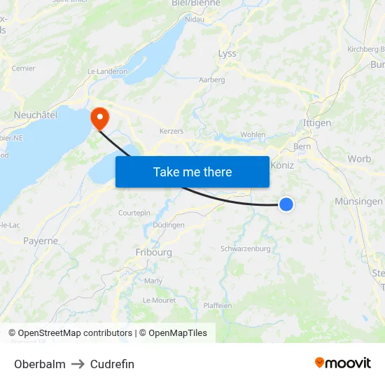 Oberbalm to Cudrefin map