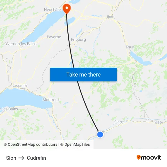 Sion to Cudrefin map