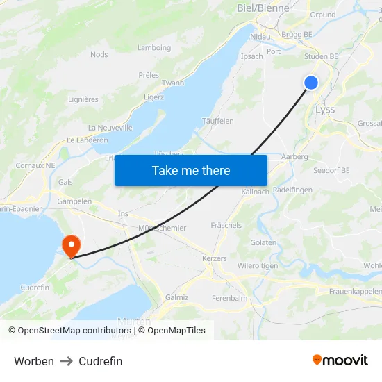 Worben to Cudrefin map