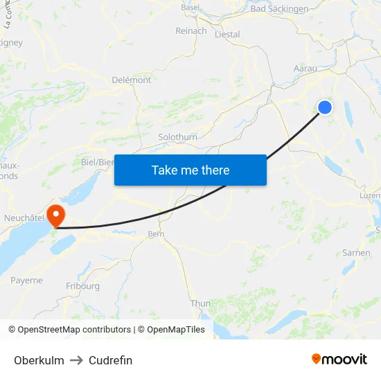 Oberkulm to Cudrefin map