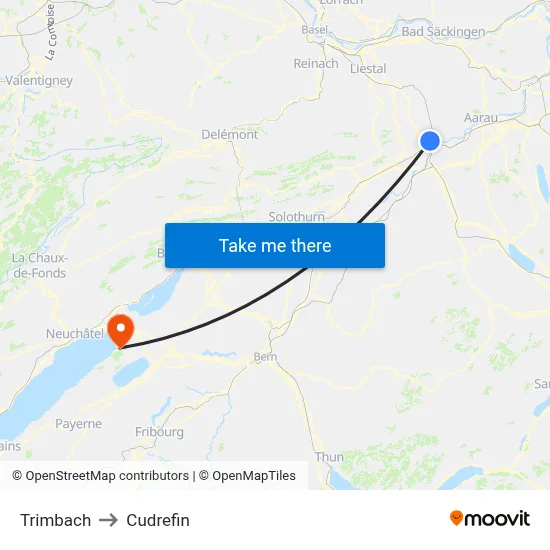 Trimbach to Cudrefin map
