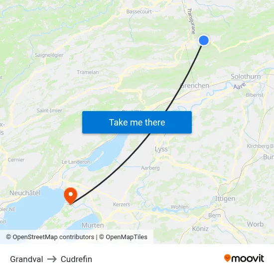 Grandval to Cudrefin map