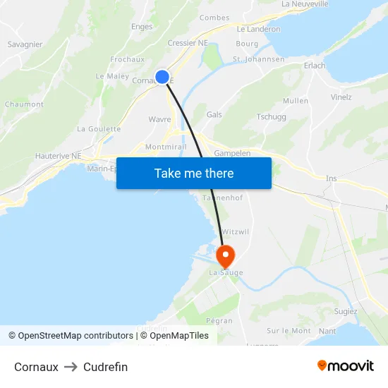 Cornaux to Cudrefin map