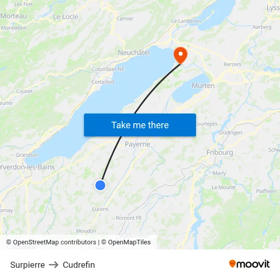 Surpierre to Cudrefin map