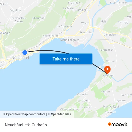 Neuchâtel to Cudrefin map