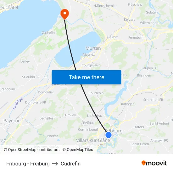 Fribourg - Freiburg to Cudrefin map