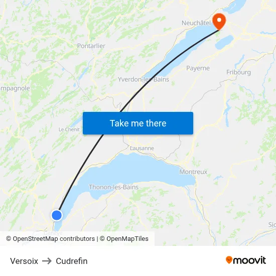 Versoix to Cudrefin map