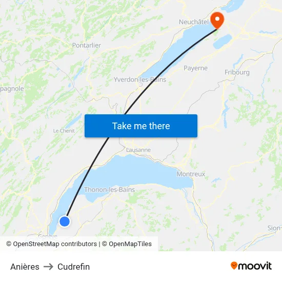 Anières to Cudrefin map