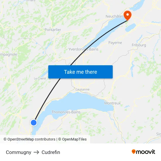Commugny to Cudrefin map