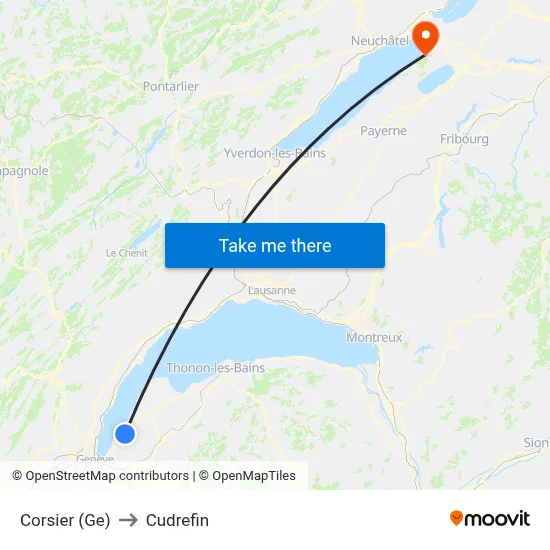 Corsier (Ge) to Cudrefin map