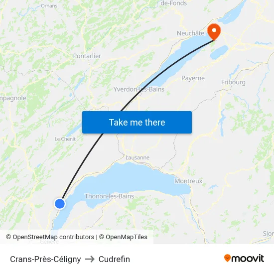 Crans-Près-Céligny to Cudrefin map