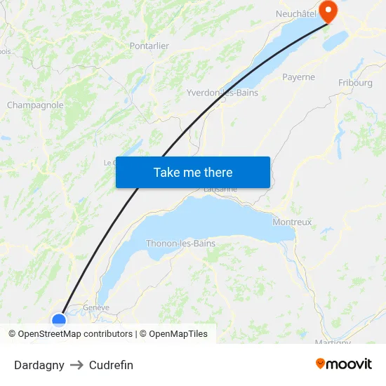 Dardagny to Cudrefin map