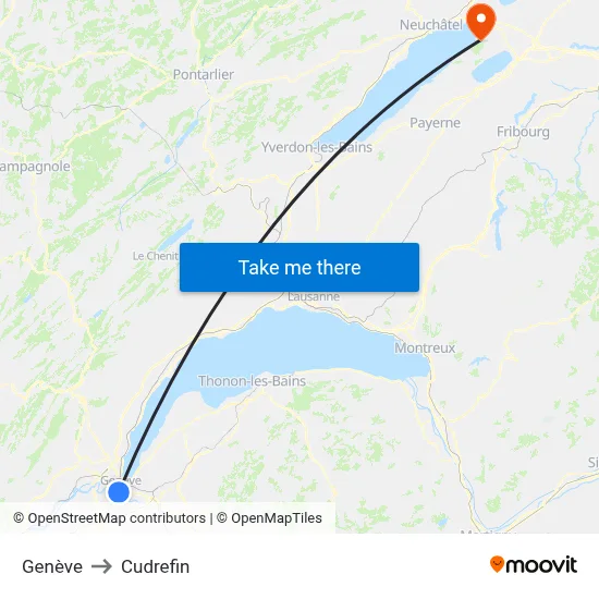 Genève to Cudrefin map