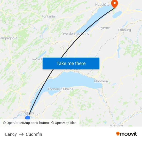 Lancy to Cudrefin map