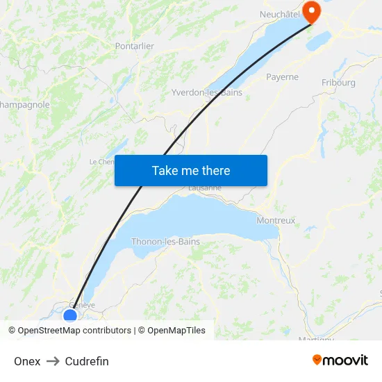Onex to Cudrefin map