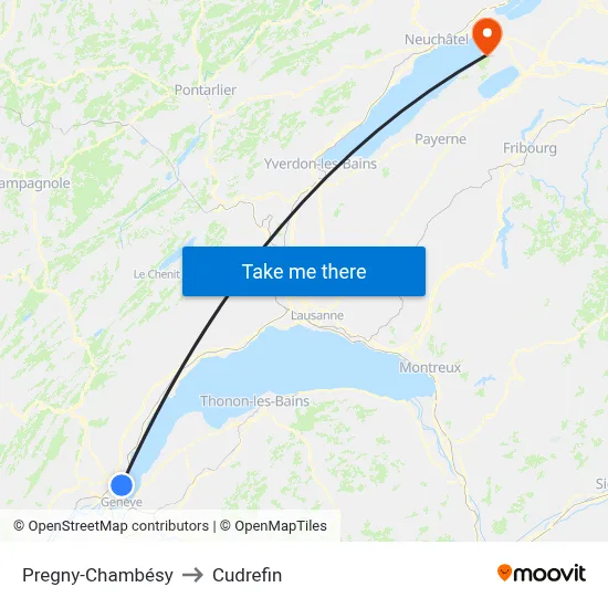Pregny-Chambésy to Cudrefin map
