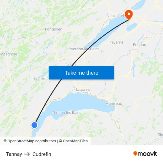 Tannay to Cudrefin map