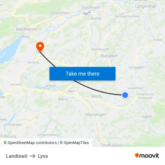 Landiswil to Lyss map