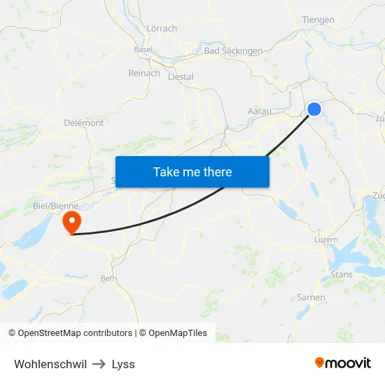 Wohlenschwil to Lyss map