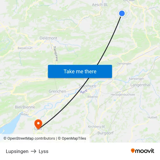 Lupsingen to Lyss map
