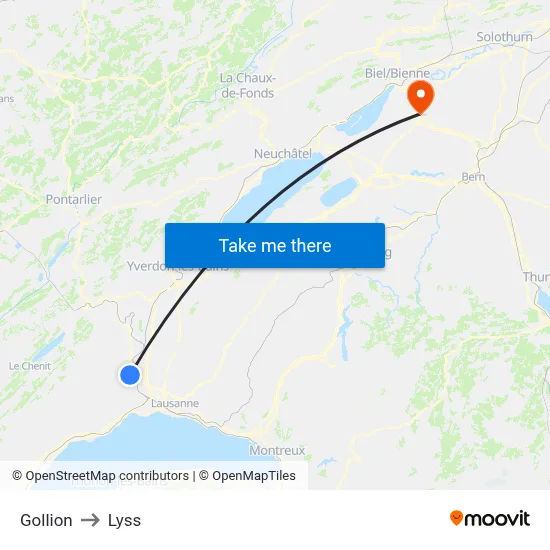Gollion to Lyss map