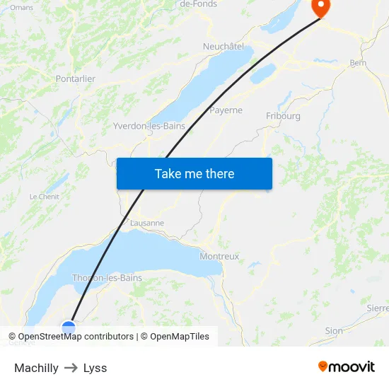 Machilly to Lyss map