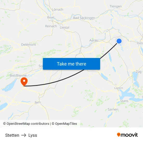Stetten to Lyss map