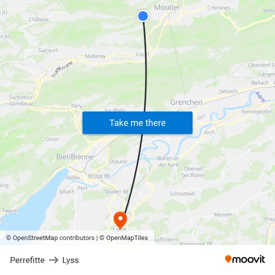 Perrefitte to Lyss map