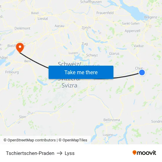 Tschiertschen-Praden to Lyss map