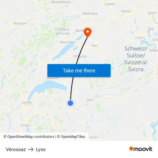 Vérossaz to Lyss map