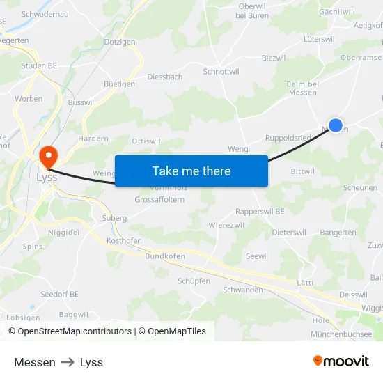 Messen to Lyss map
