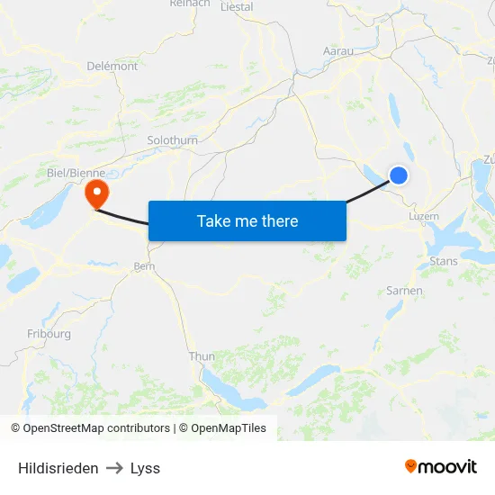 Hildisrieden to Lyss map