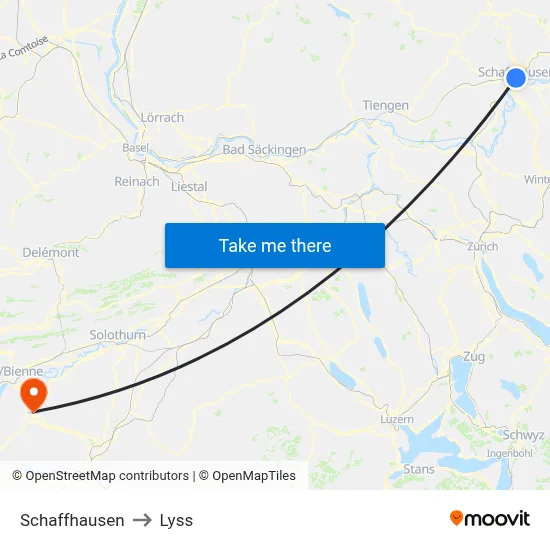 Schaffhausen to Lyss map
