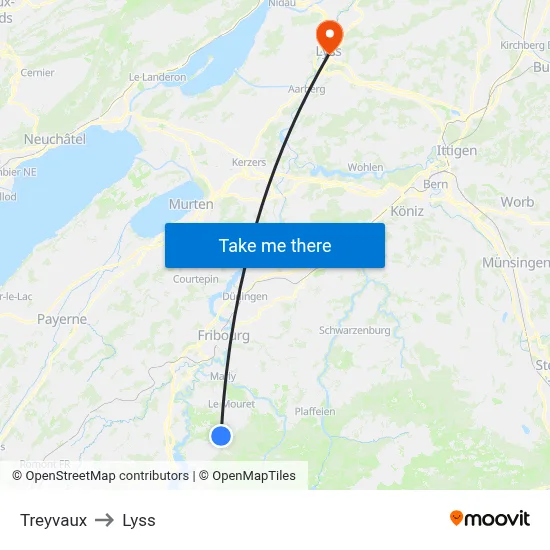 Treyvaux to Lyss map
