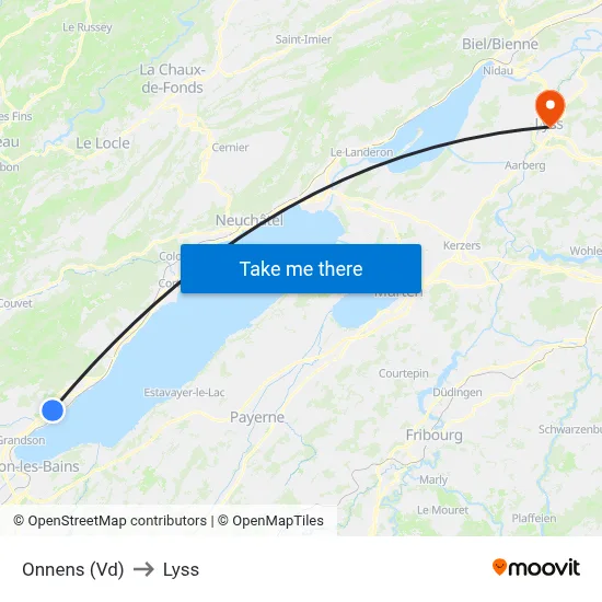 Onnens (Vd) to Lyss map