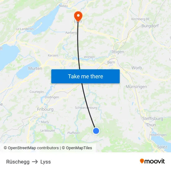 Rüschegg to Lyss map