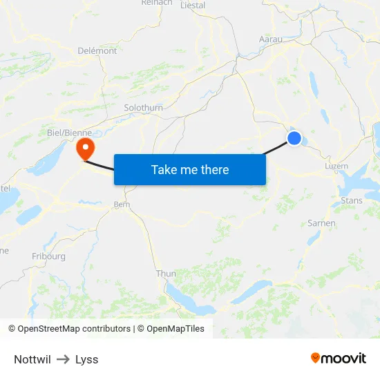 Nottwil to Lyss map