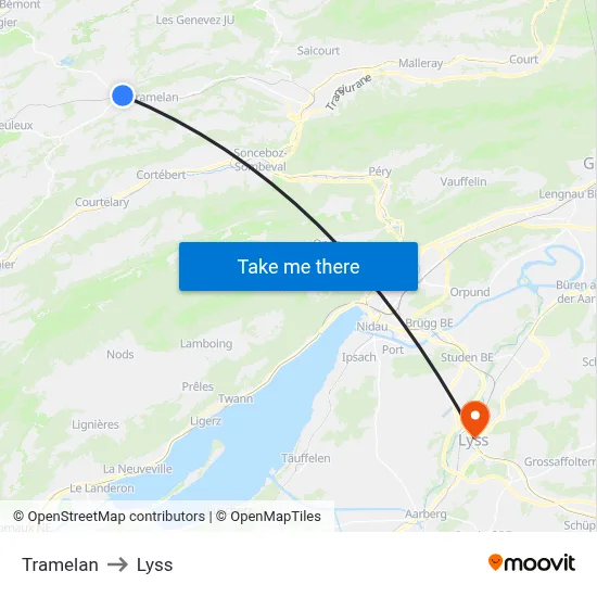 Tramelan to Lyss map