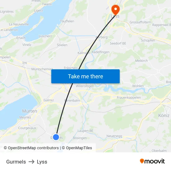 Gurmels to Lyss map