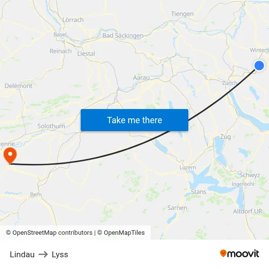 Lindau to Lyss map