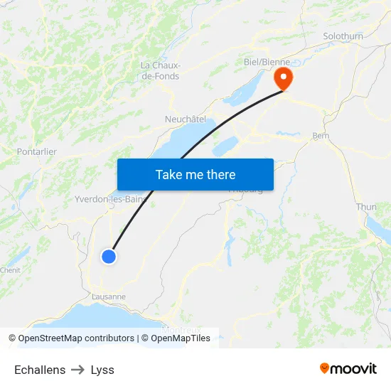 Echallens to Lyss map