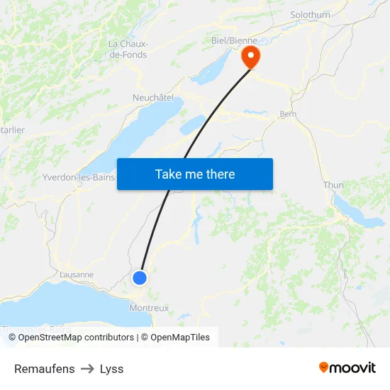 Remaufens to Lyss map