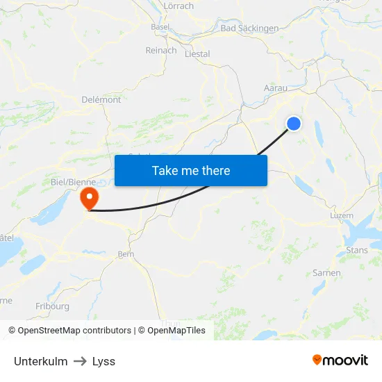 Unterkulm to Lyss map
