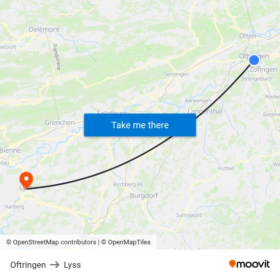Oftringen to Lyss map