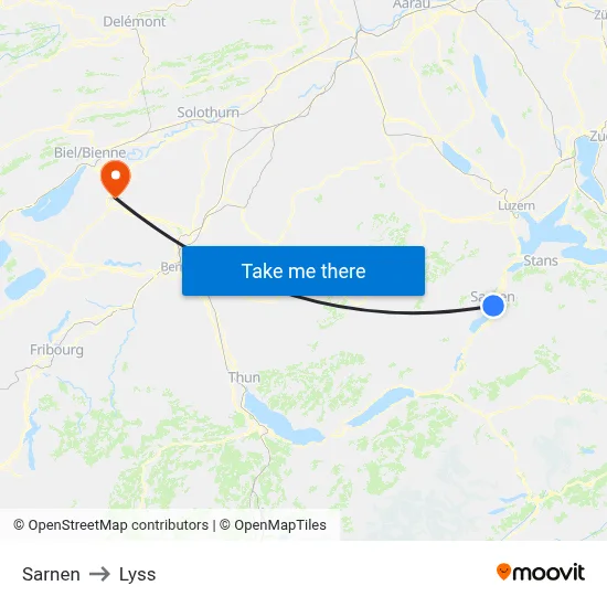 Sarnen to Lyss map