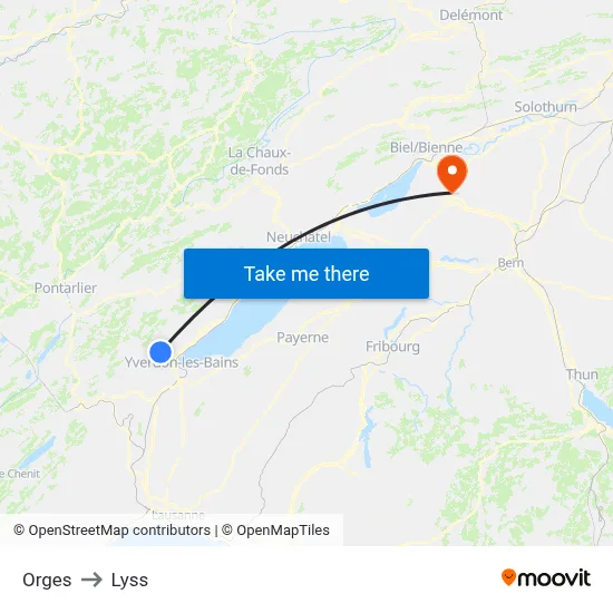 Orges to Lyss map