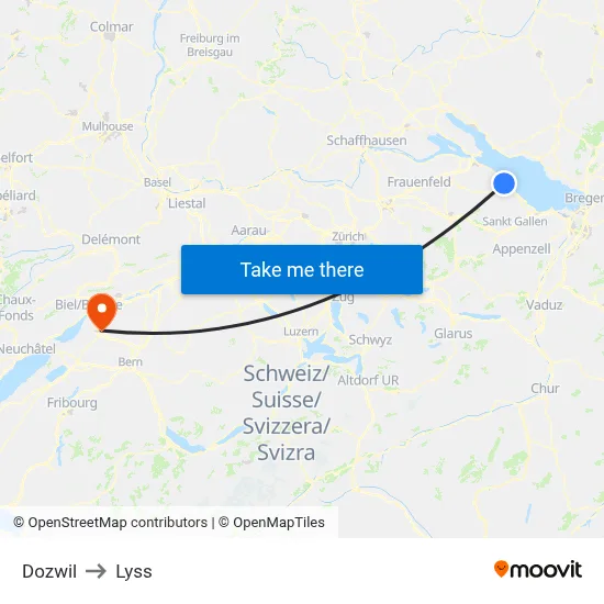 Dozwil to Lyss map