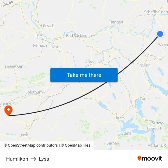 Humlikon to Lyss map
