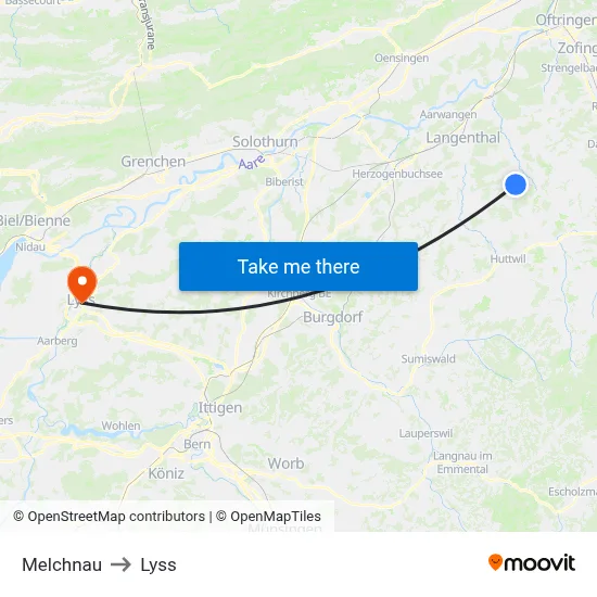 Melchnau to Lyss map
