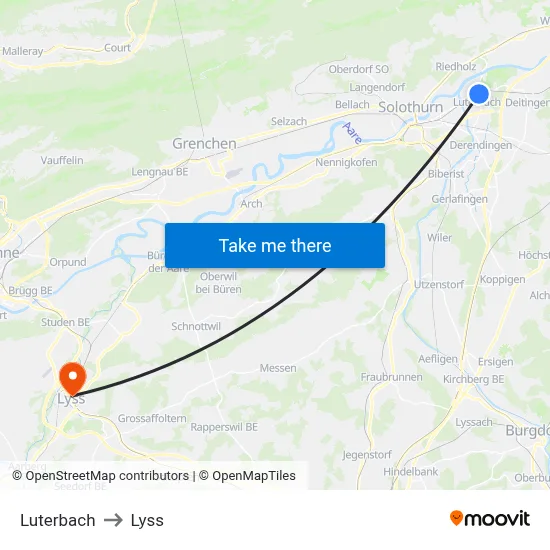 Luterbach to Lyss map